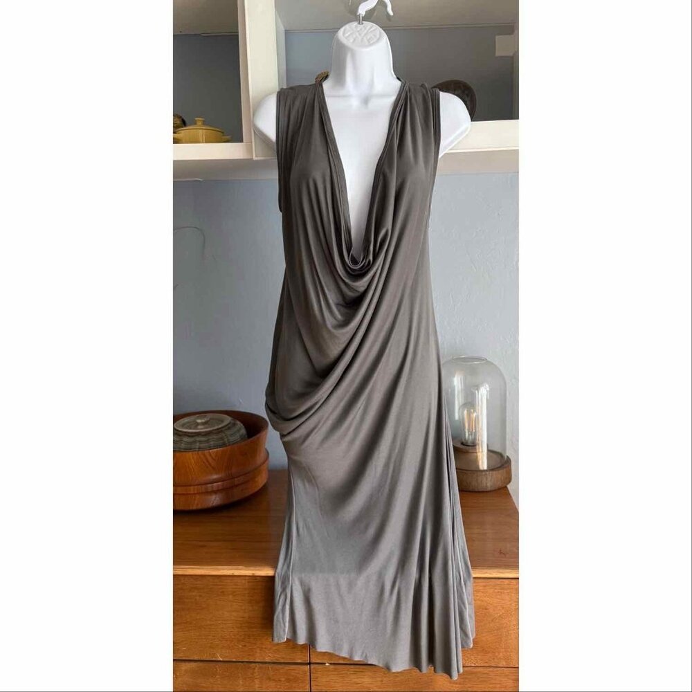 SOLD Draped Cowl Deep V-Neck Dress Grey XS